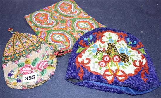 Three assorted beadwork purses / bags